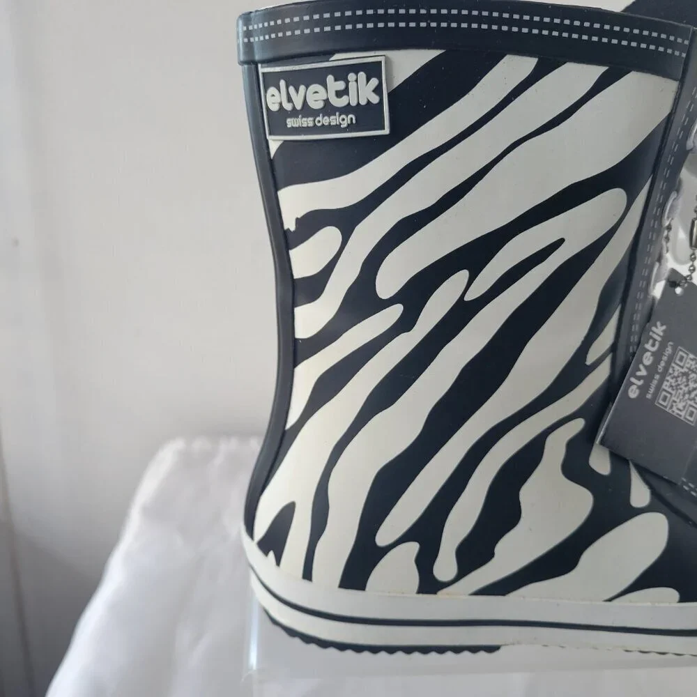 NWT - Elvetik Zebra Stripes Rubber Lace-up Boots Swiss Design (US Size 5)